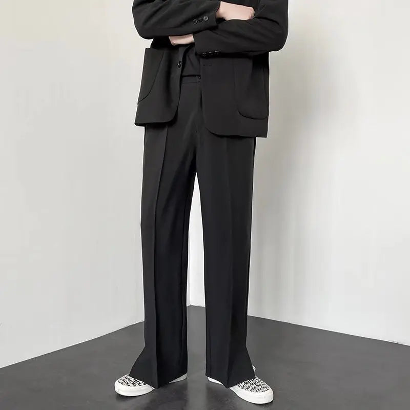 Men Straight Casual Baggy Personality Slit Wide Leg Blazer Pants