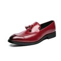 Fashion Men Formal Leather Shoes British Tassels Loafers Pointed Toe Dress Non-Slip Business Casual Red Wedding Office Shoes