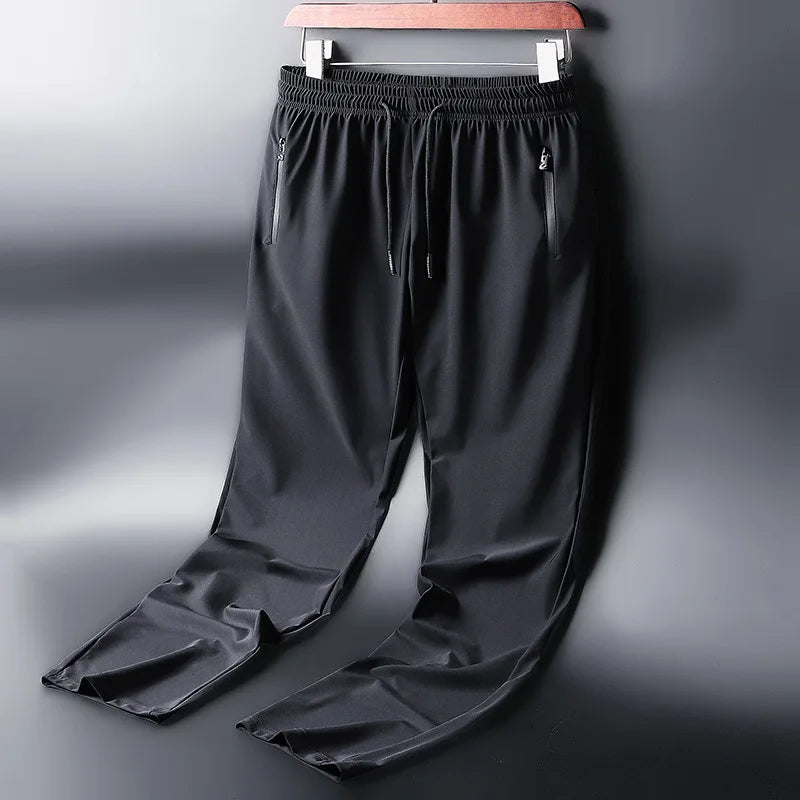 Men's Ice Silk Quick Drying Long Pants Summer Thin Breathable Loose Fitting Outdoor Running Sports Fitness Straight Leg Pants