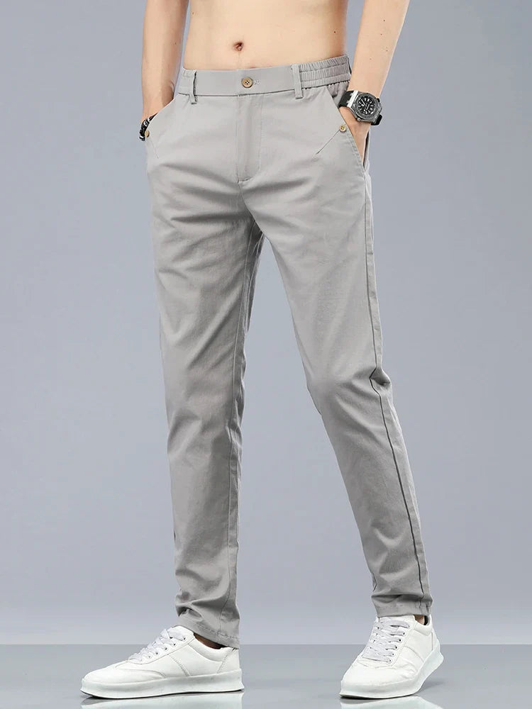 Brand Clothing Men's Casual Pants 98% Cotton Thin Business Straight Slim Fit Classic Trousers Stretch Spring Summer Male Pants