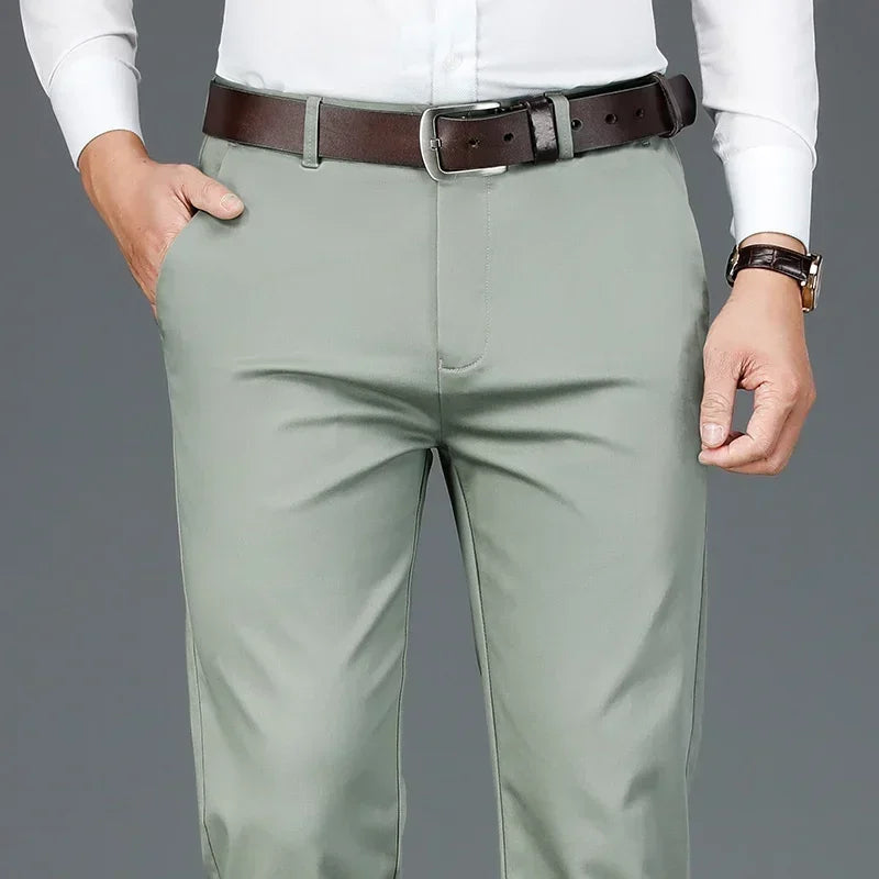 Men's Casual Pants Stretch Straight Breathable Classic Business Suit Trousers Male