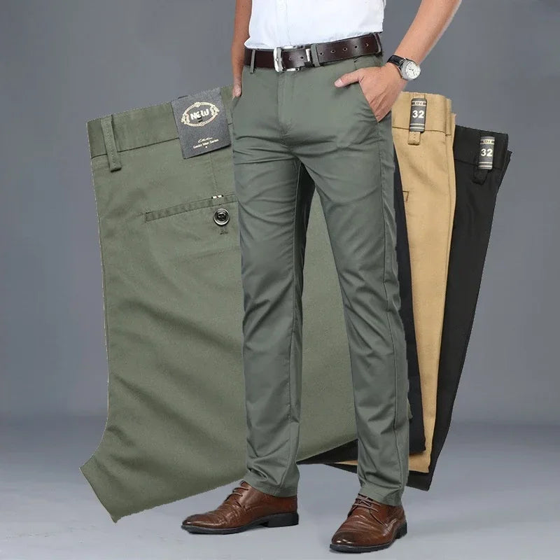 Soft Thin Cotton Casual Pants Men's Black Khaki Trousers