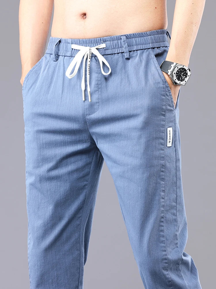Brand Clothing Men's Casual Pants Spring Summer Thin Cotton Elastic Waist Design Jogging Trousers Solid Korean Men Sweatpants