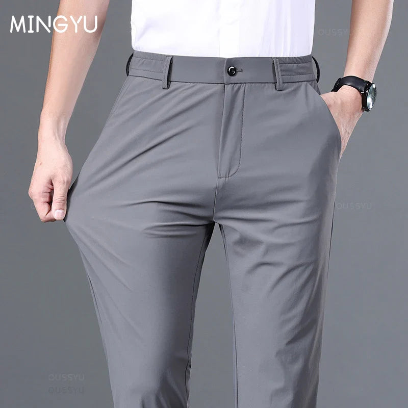 Men Business Elastic Waist Classic Thin Casual Suit Pants