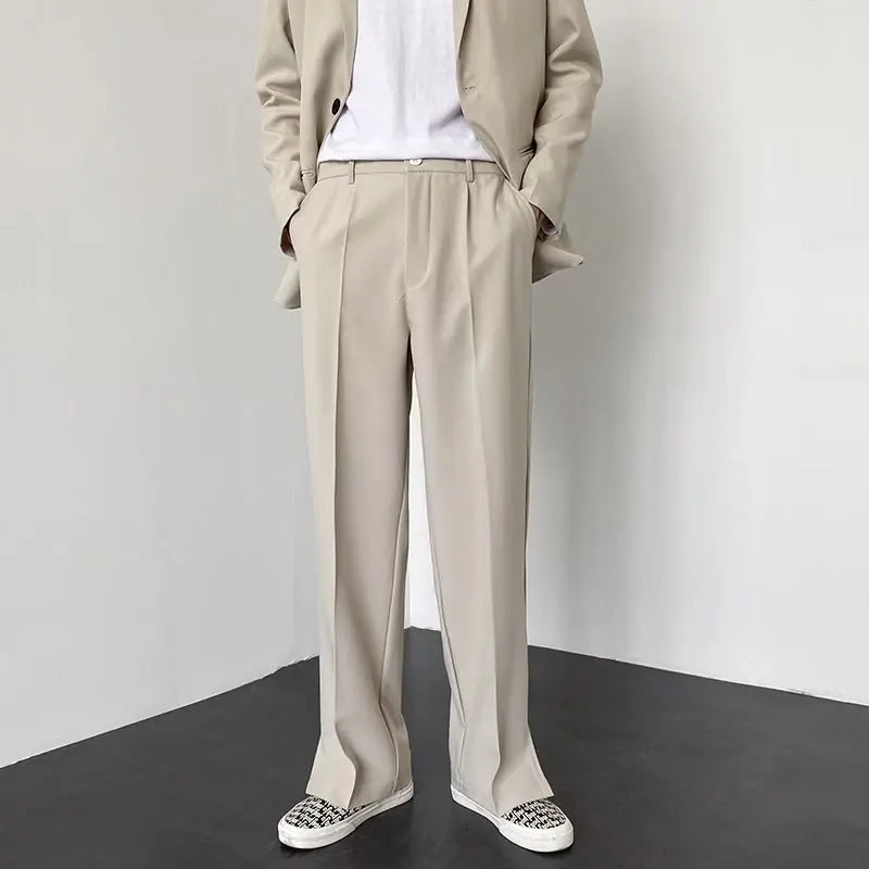 Men Straight Casual Baggy Personality Slit Wide Leg Blazer Pants