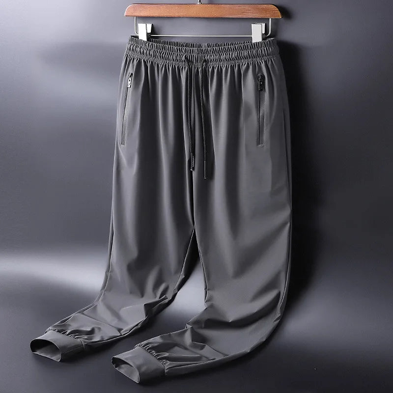 Men's Ice Silk Quick Drying Long Pants Summer Thin Breathable Loose Fitting Outdoor Running Sports Fitness Straight Leg Pants