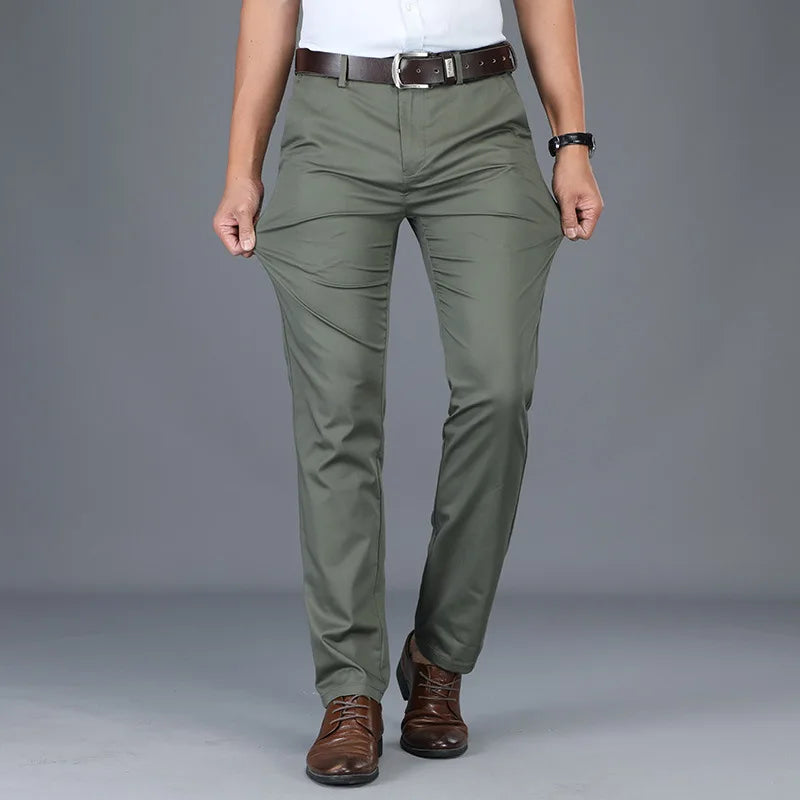 Soft Thin Cotton Casual Pants Men's Black Khaki Trousers