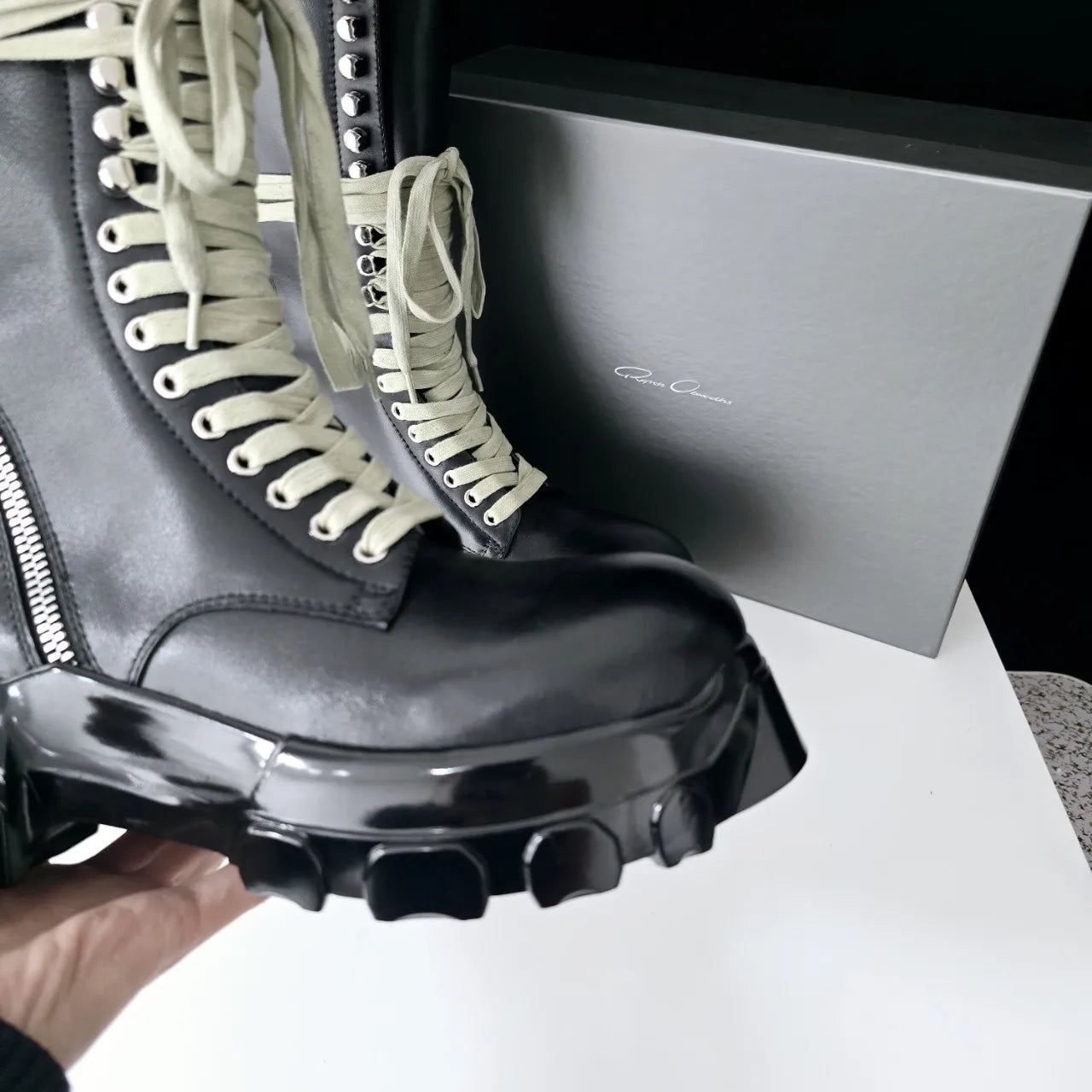 Thick soled lace up motorcycle knight boots