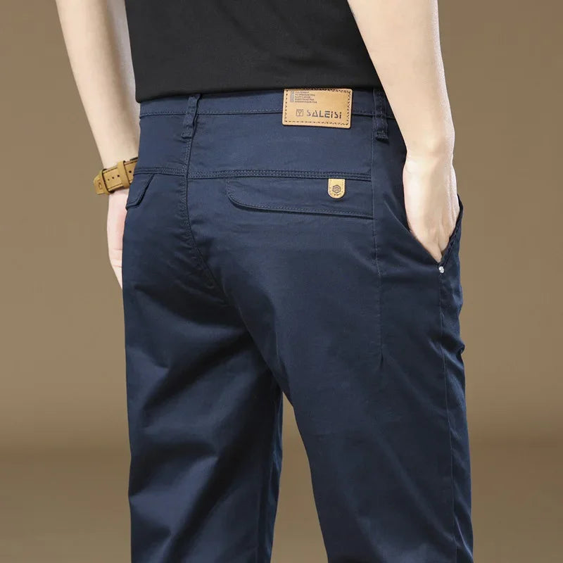 Men's Casual Pants 97%Cotton Solid Color Work Wear Elasticity Breathable Straight Korean  Trousers Male Brand Clothing