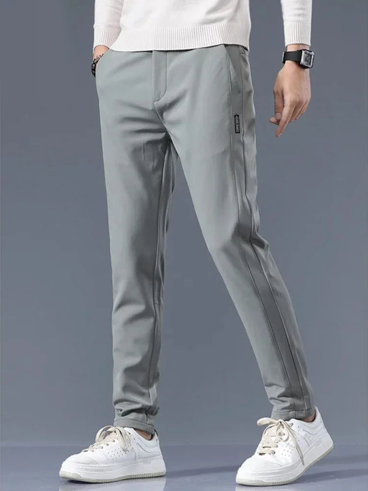 Elastic Men's Casual Trousers Slim Straight Business Pants
