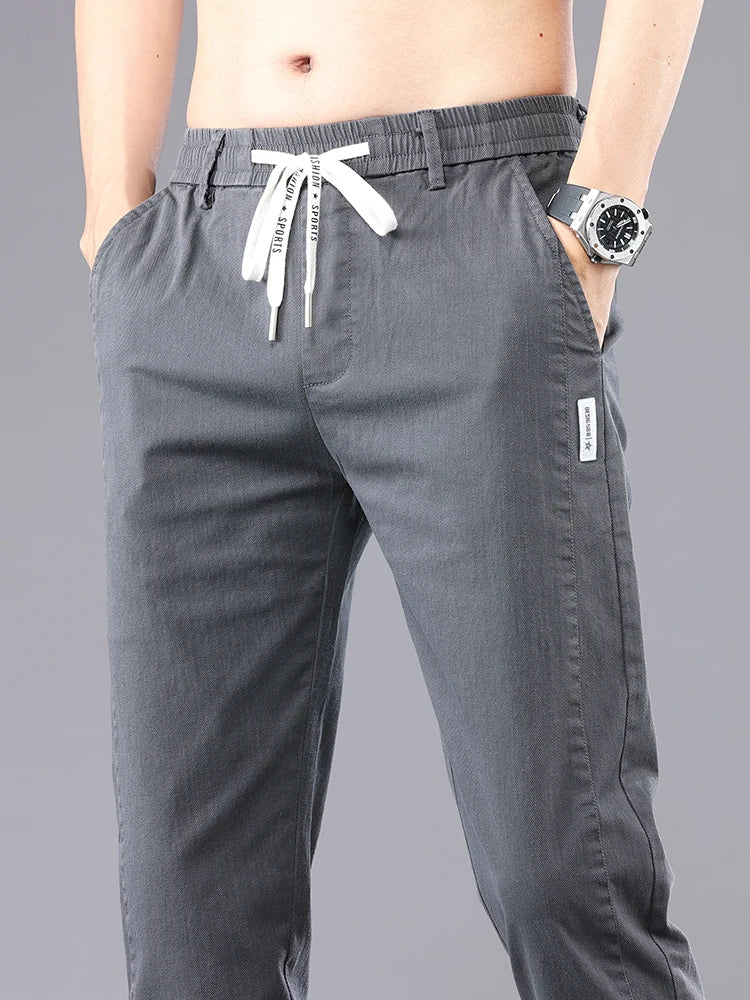 Brand Clothing Men's Casual Pants Spring Summer Thin Cotton Elastic Waist Design Jogging Trousers Solid Korean Men Sweatpants