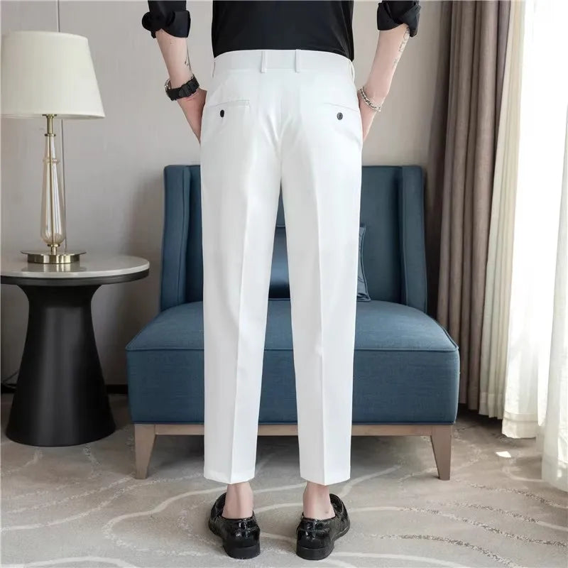 Men’s Suit Pants Solid Color Slim Smart Casual Trousers