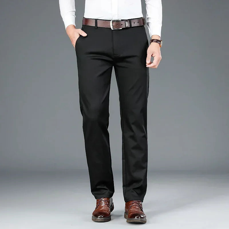 Men's Casual Pants Stretch Straight Breathable Classic Business Suit Trousers Male