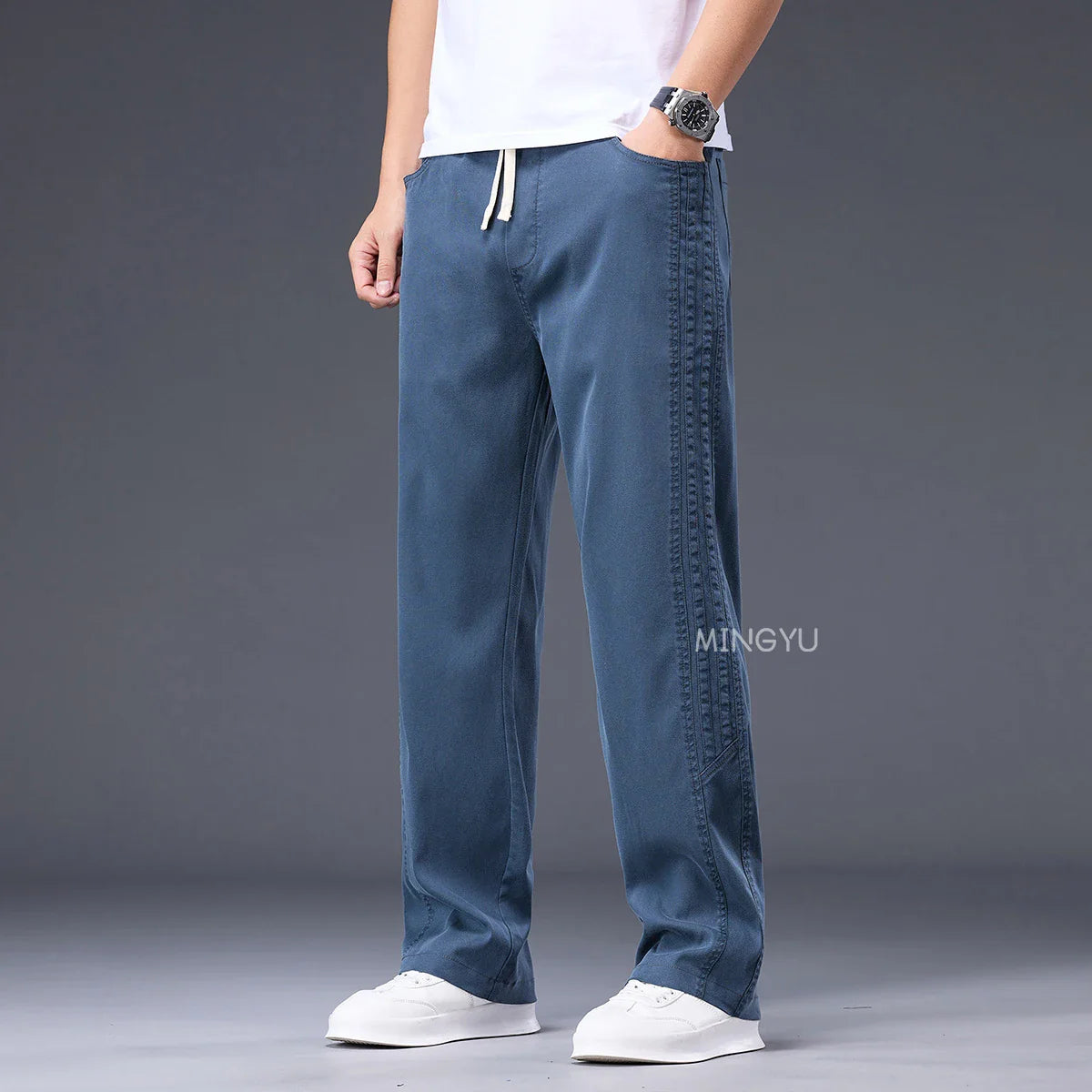 Brand Clothing Summer Thin Lyocell Fabric Pants Men Baggy Straight Wide Leg Pants Elastic Waist y2k Jogging Casual Trousers Male
