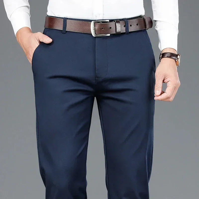 Men's Casual Pants Stretch Straight Breathable Classic Business Suit Trousers Male