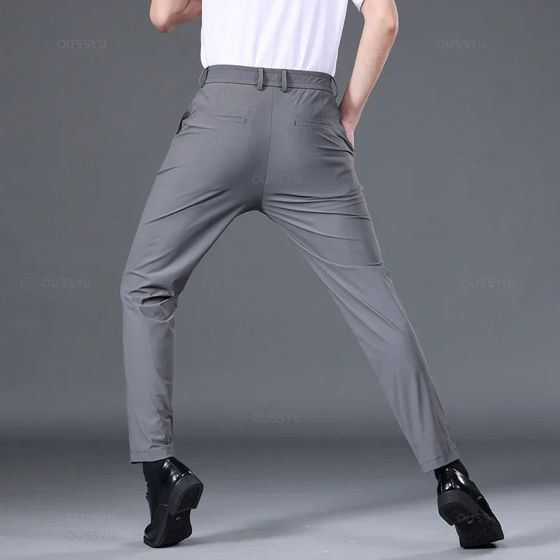 Men Business Elastic Waist Classic Thin Casual Suit Pants
