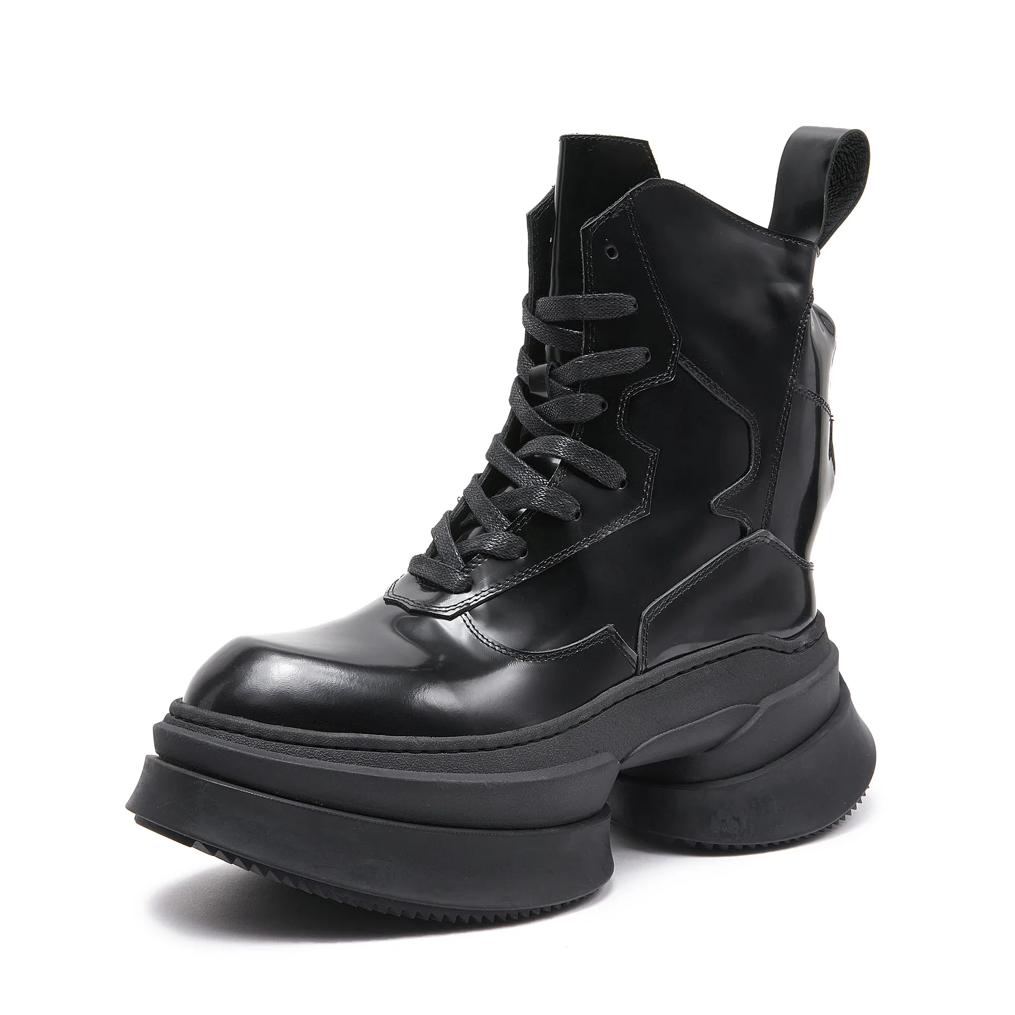 Leather lace up men's boots, trendy height increasing leather shoes