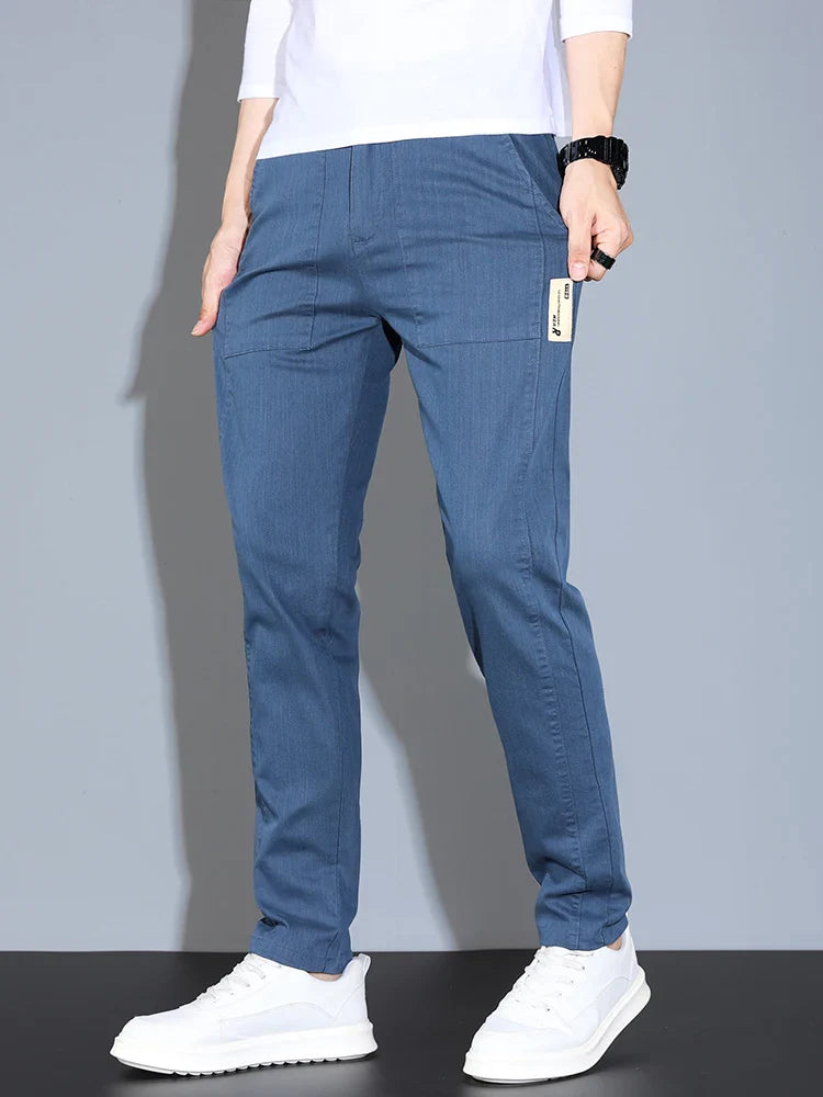 4 Colors Male Casual Pants Spring Summer Thin Cotton Slim Elastic Comfortable Business Trousers Korean Trendy Men Clothes