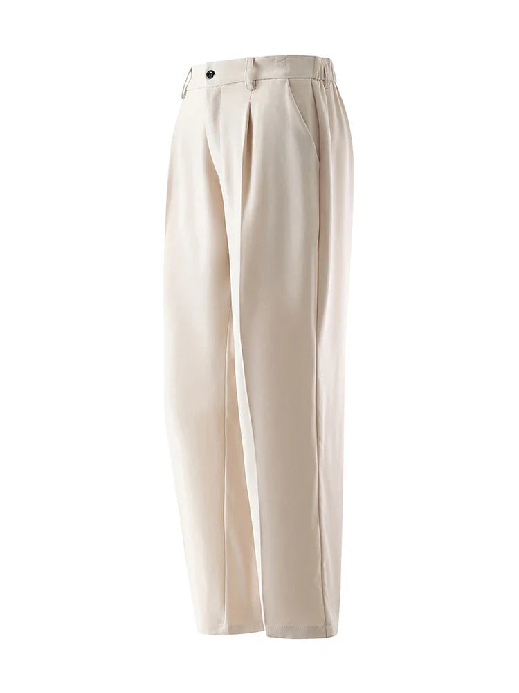 Men's Light&Thin Polyester Elastic Waist Semi-Wide Loose Slacks Drape Suit Pants
