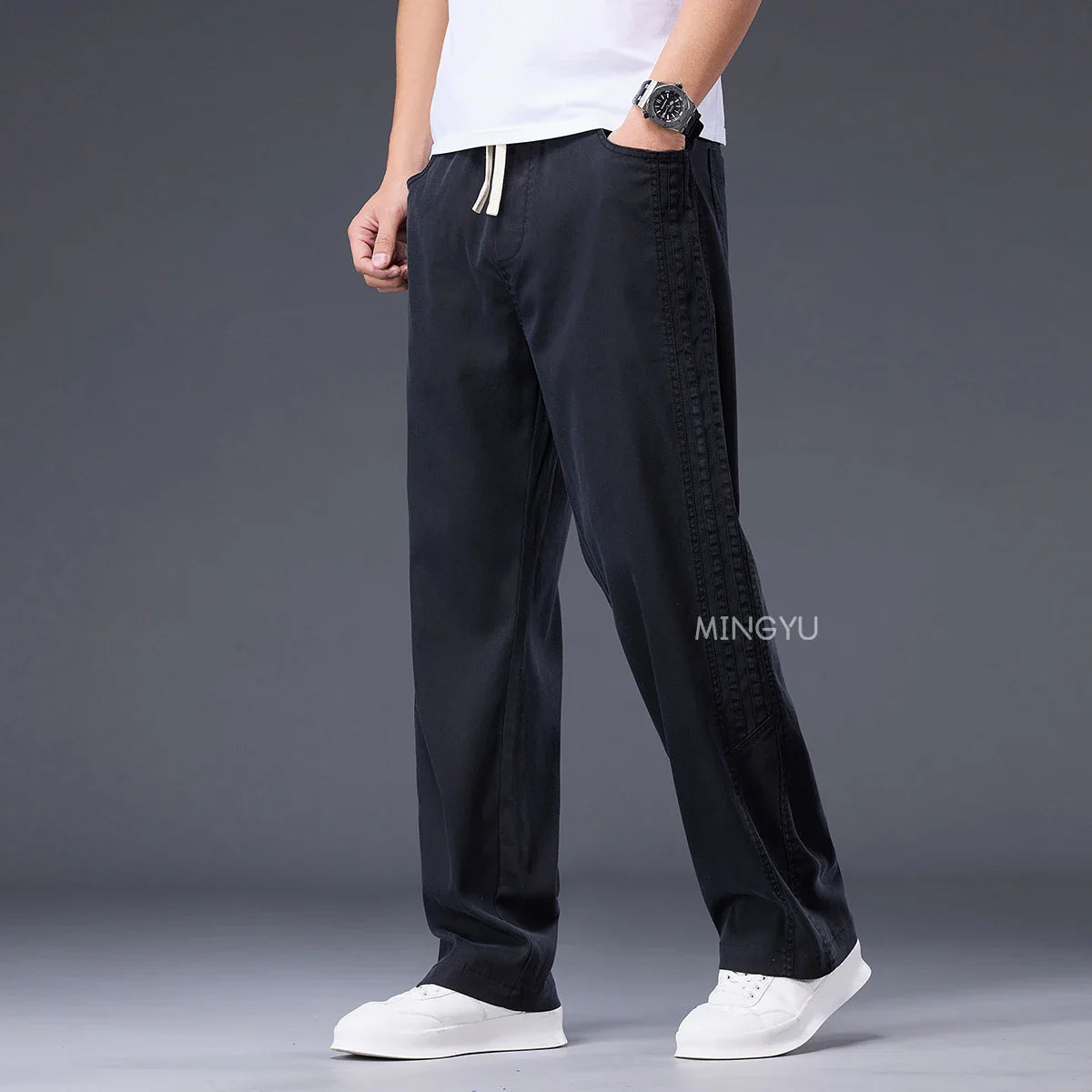 Brand Clothing Summer Thin Lyocell Fabric Pants Men Baggy Straight Wide Leg Pants Elastic Waist y2k Jogging Casual Trousers Male