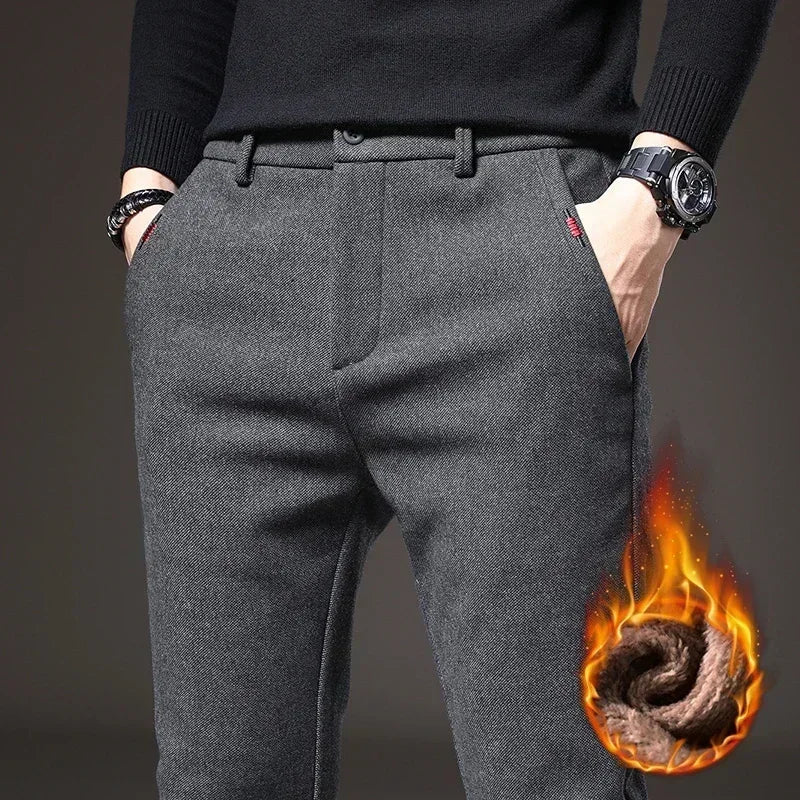 Men's Wool Warm Casual Pants Business Fashion Trousers