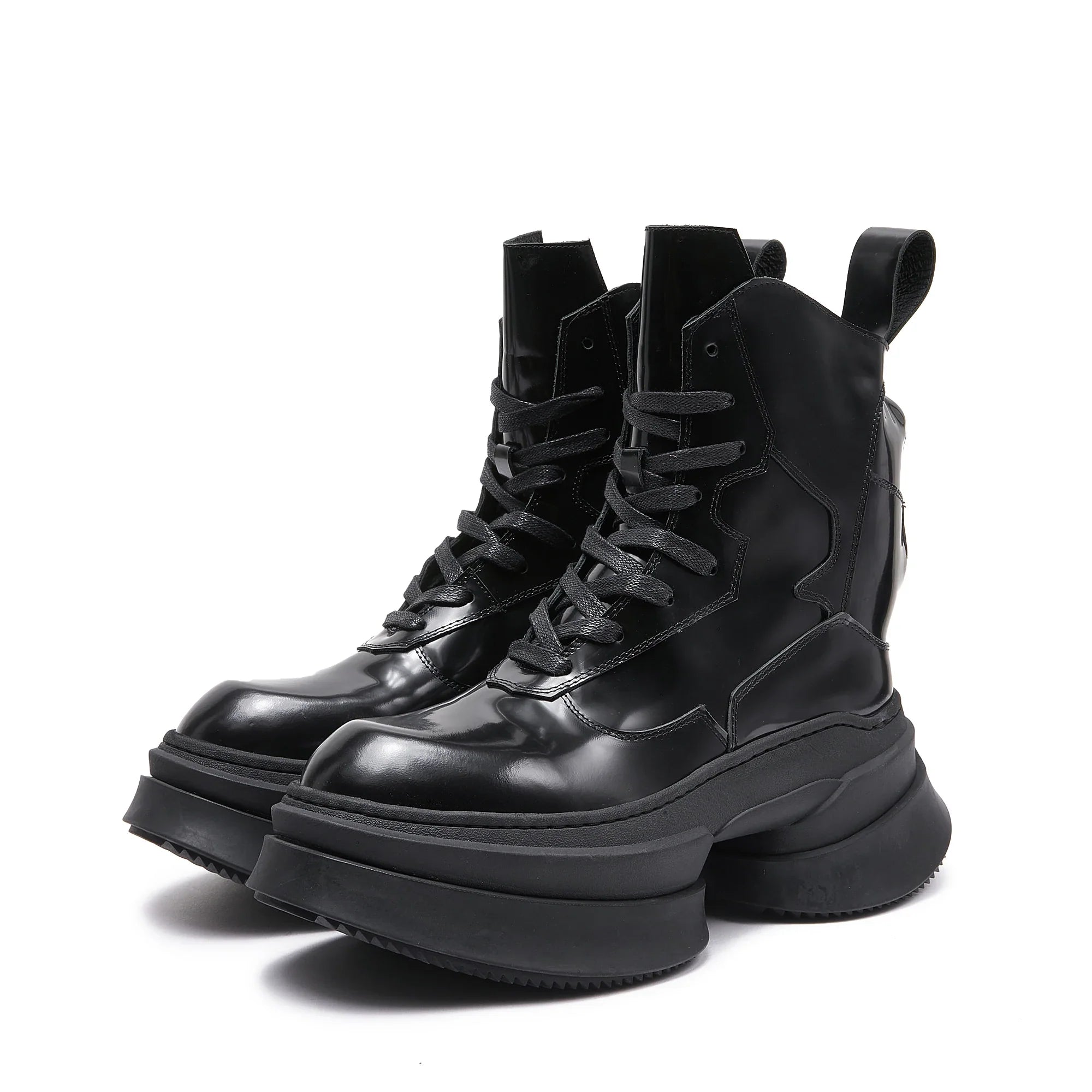 Leather lace up men's boots, trendy height increasing leather shoes