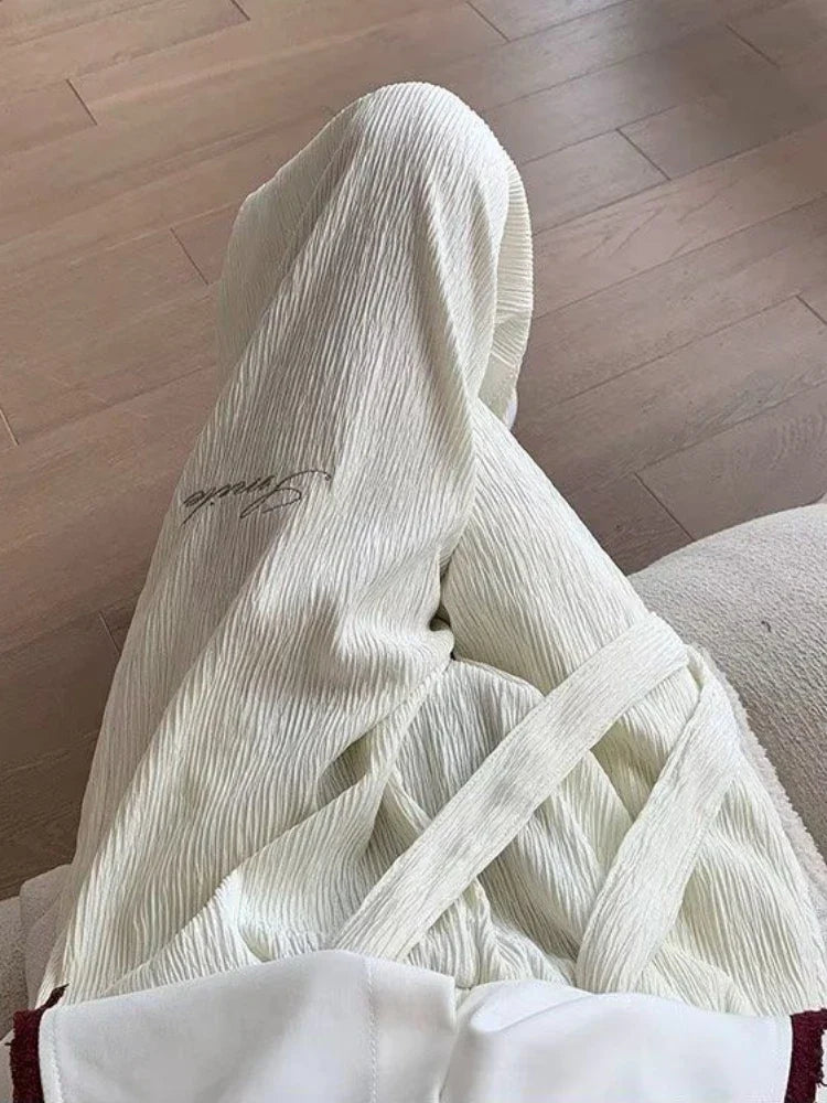 Casual Ice Silk Pants Men Wide Leg Lightweight Baggy Sweatpants White Straight Linen Trousers Male Summer Elastic Hiking