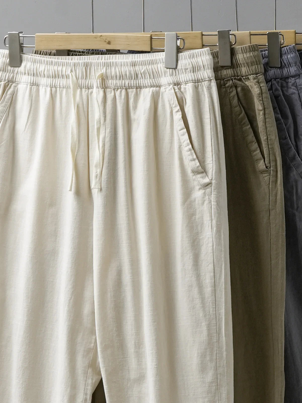 DUKEEN Breathable Linen Pants Men 2025 Summer Fashion Thin Ankle-Length Pants Elastic Waist Straight-Leg Men's Clothing