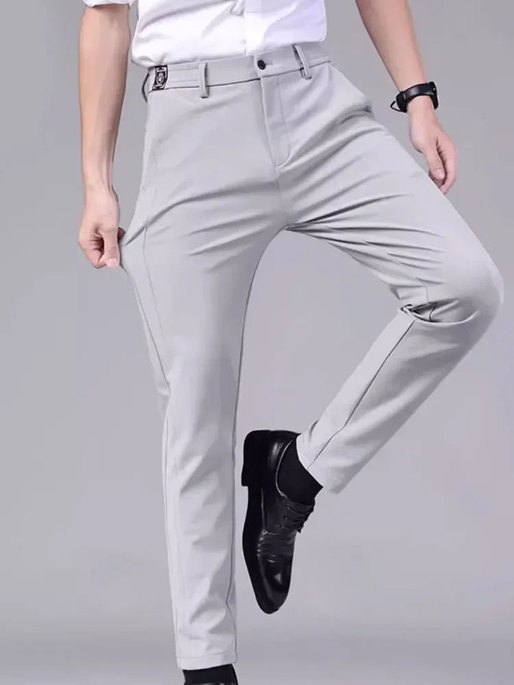 Elastic Men's Casual Trousers Slim Straight Business Pants
