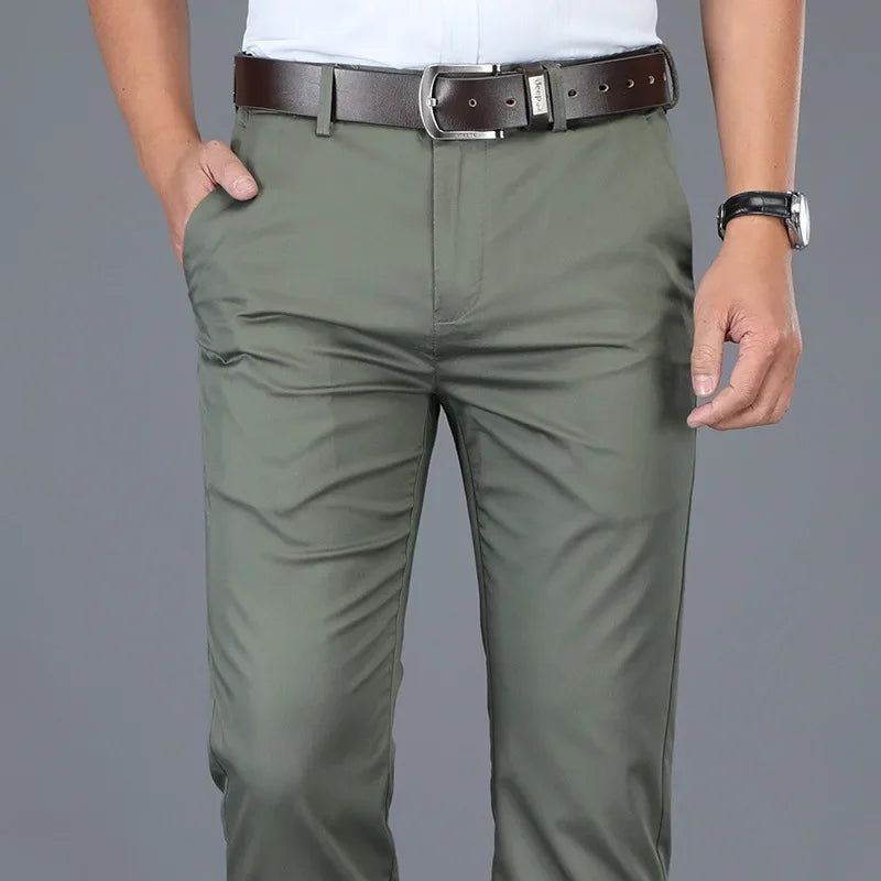 Soft Thin Cotton Casual Pants Men's Black Khaki Trousers