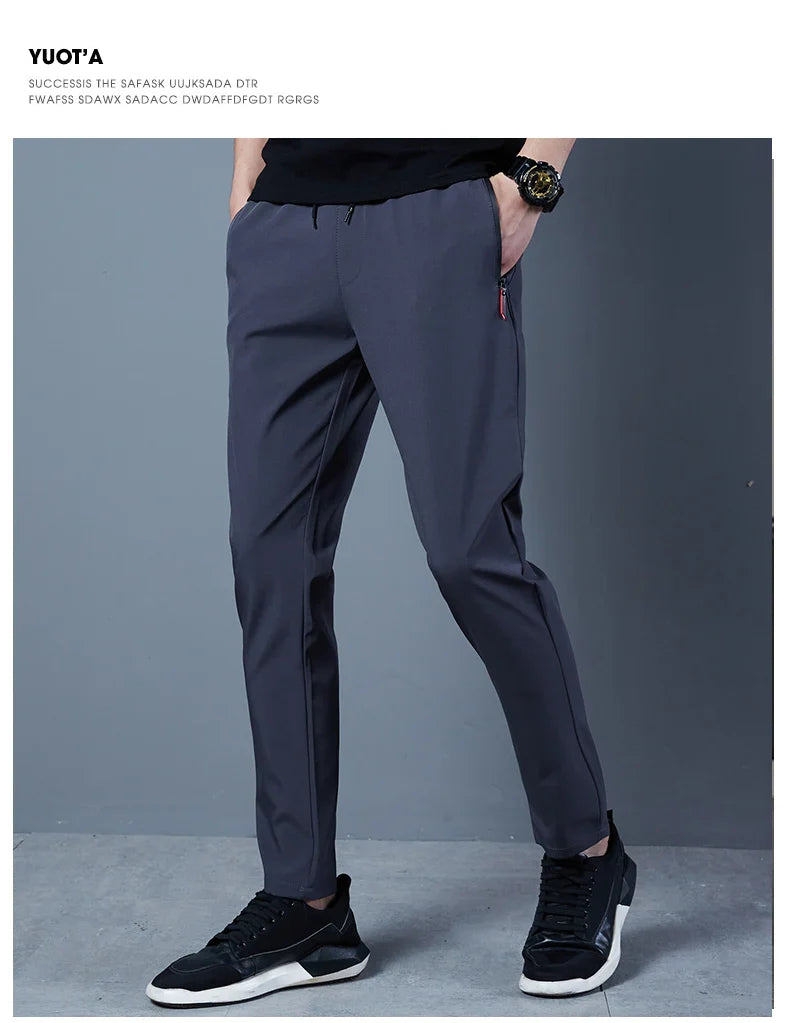 Summer Mens Ice Silk Pants 2024 New Slim Fit Breathable Bicycle Quick Drying Feet Pants Casual Outdoor Solid Color Fishing Pants