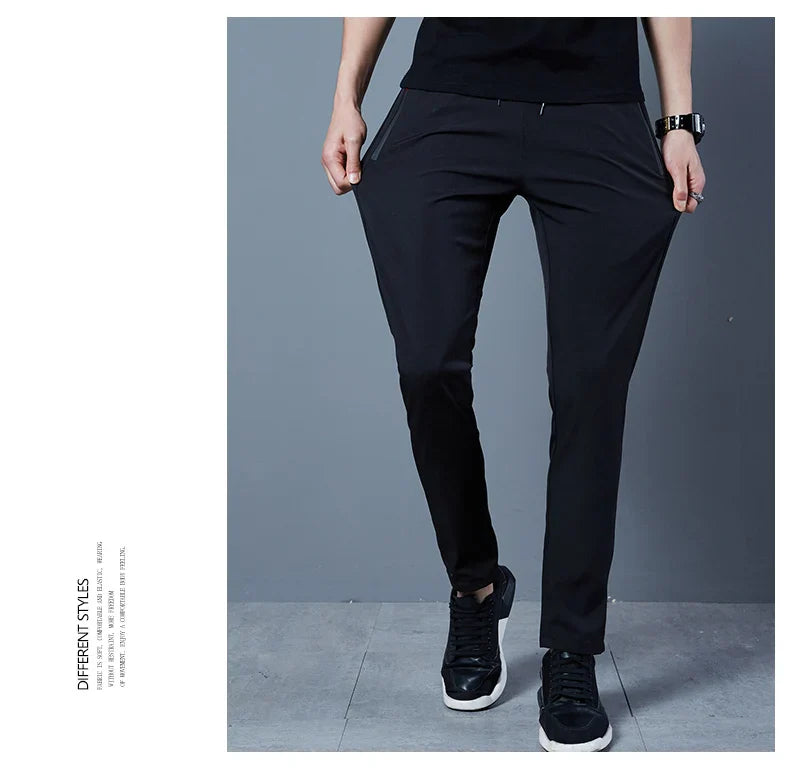 Summer Mens Ice Silk Pants 2024 New Slim Fit Breathable Bicycle Quick Drying Feet Pants Casual Outdoor Solid Color Fishing Pants