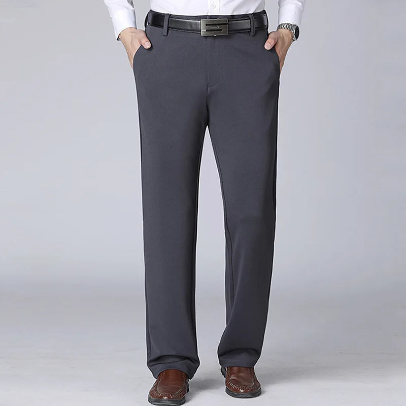 Men's Business Pants Big Size 52 Elastic Waist Straight Suit Pants