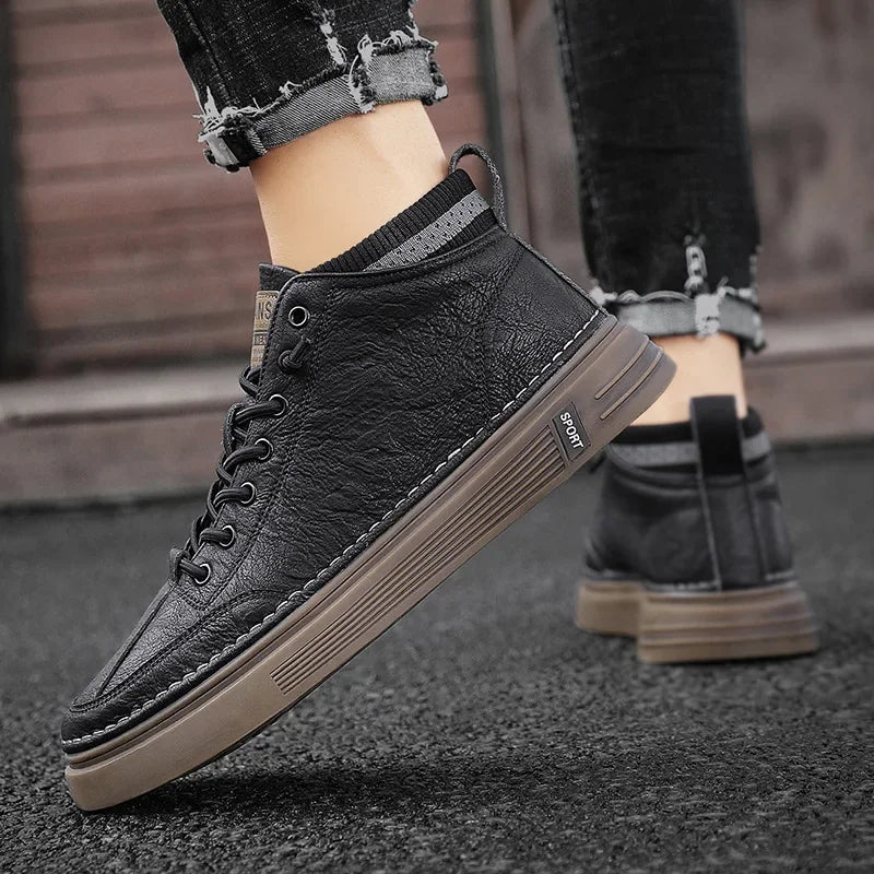 high-top casual leather boots
