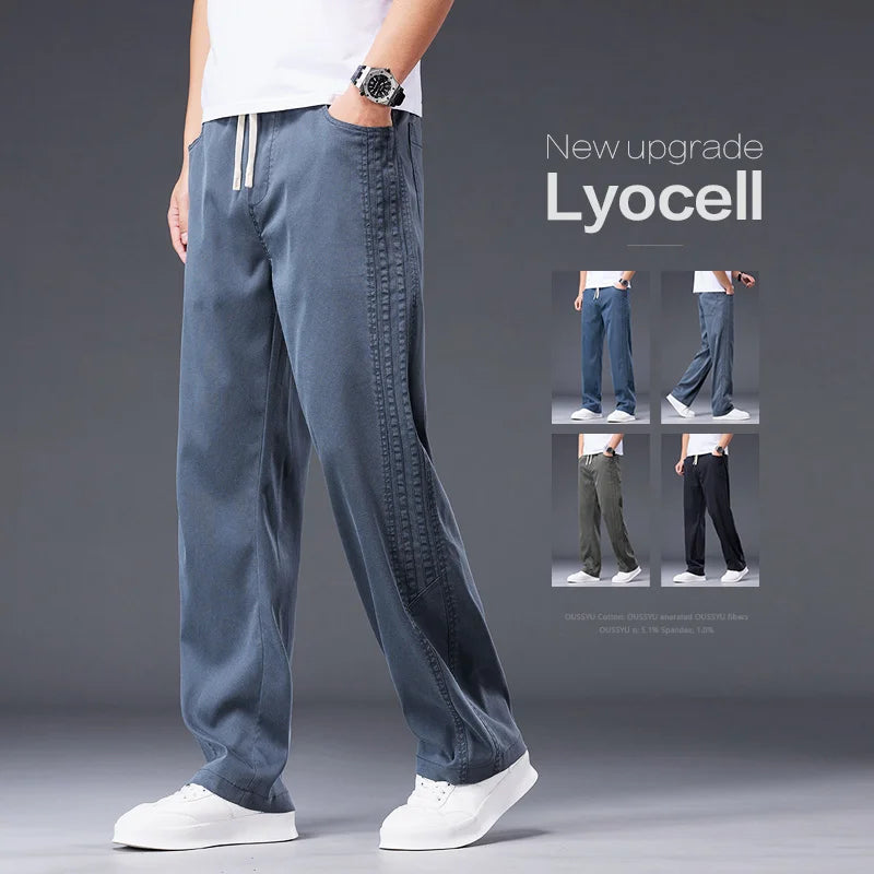 Brand Clothing Summer Thin Lyocell Fabric Pants Men Baggy Straight Wide Leg Pants Elastic Waist y2k Jogging Casual Trousers Male
