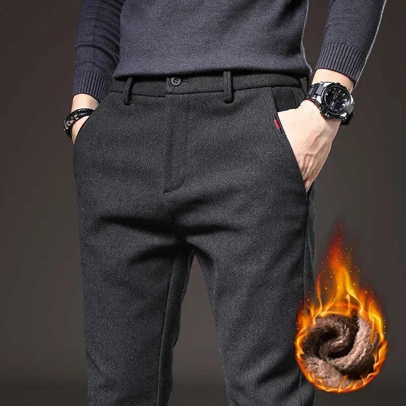Men's Wool Warm Casual Pants Business Fashion Trousers