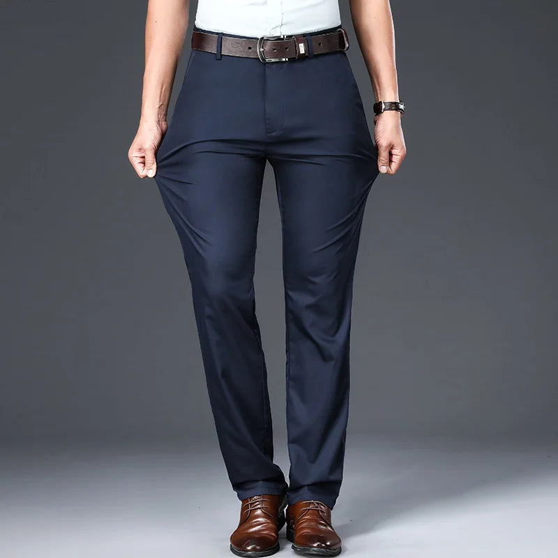 Men's Casual Pants Stretch Straight Breathable Classic Business Suit Trousers Male