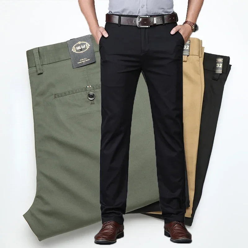 Soft Thin Cotton Casual Pants Men's Black Khaki Trousers