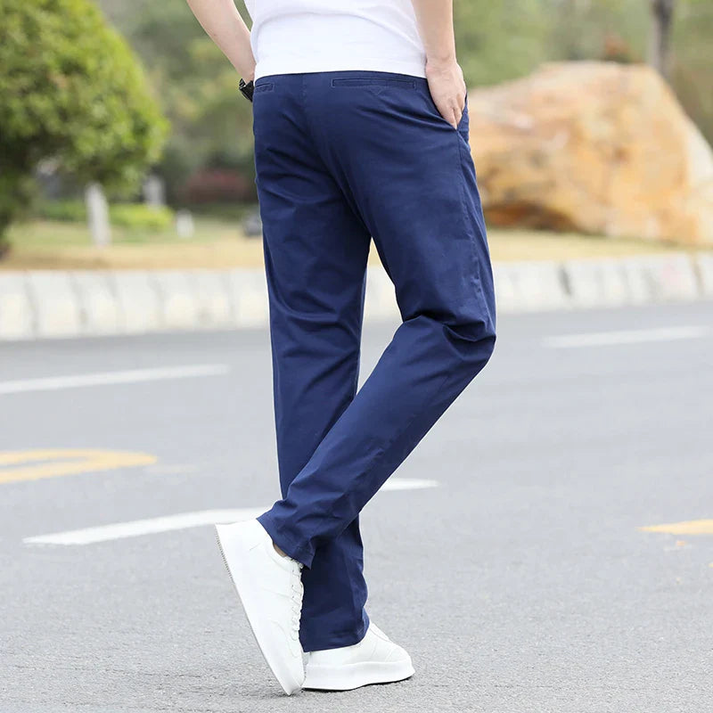 Men's Slim Fit Casual Pants Lightweight Classic Straight Trousers Summer Cotton Stretch Joggers Solid Khaki Pants Male
