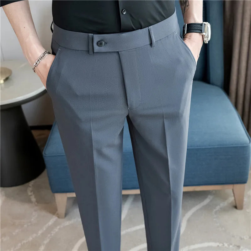 Men’s Suit Pants Solid Color Slim Smart Casual Trousers