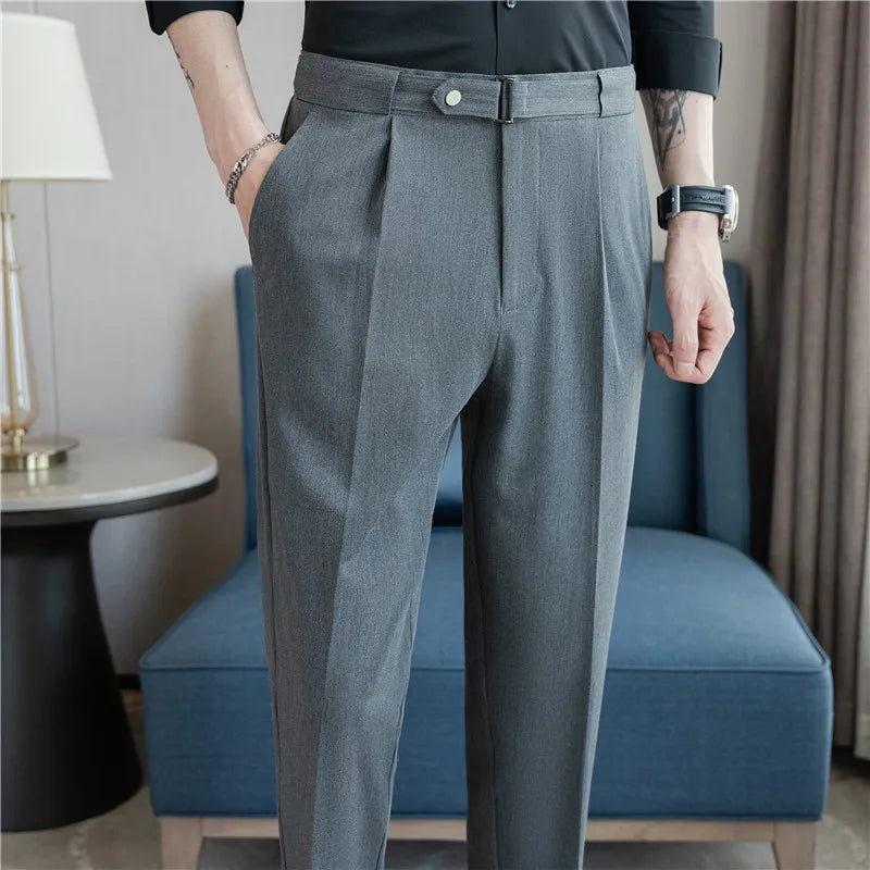 Men’s Suit Pants Solid Color Slim Smart Casual Trousers