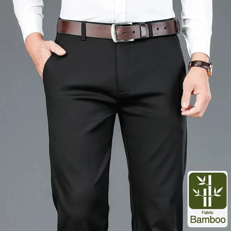 Men's Casual Pants Stretch Straight Breathable Classic Business Suit Trousers Male