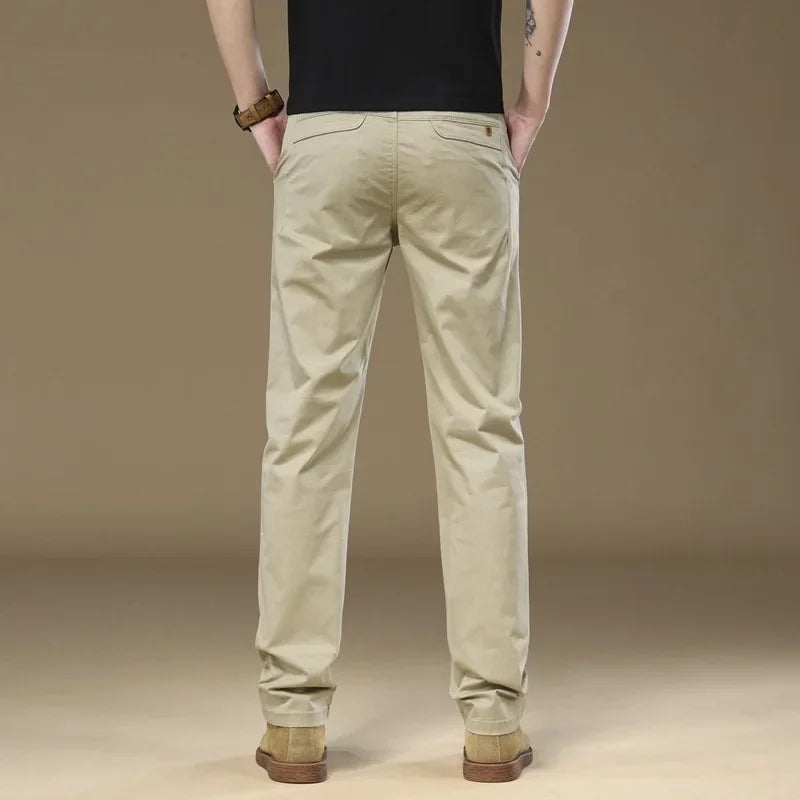 Men's Casual Pants 97%Cotton Solid Color Work Wear Elasticity Breathable Straight Korean  Trousers Male Brand Clothing