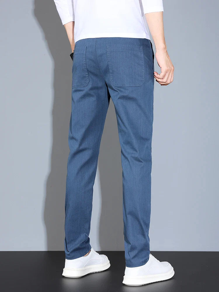 4 Colors Male Casual Pants Spring Summer Thin Cotton Slim Elastic Comfortable Business Trousers Korean Trendy Men Clothes