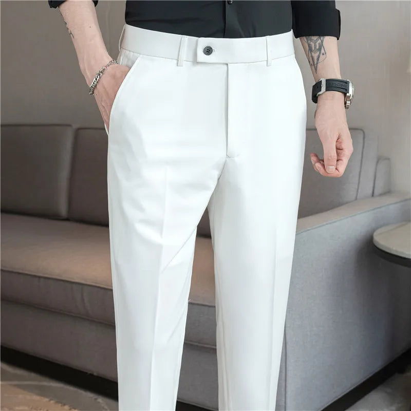 Men’s Suit Pants Solid Color Slim Smart Casual Trousers