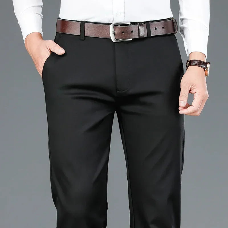 Men's Casual Pants Stretch Straight Breathable Classic Business Suit Trousers Male