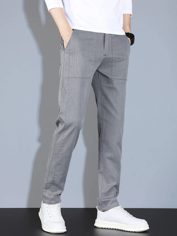 4 Colors Male Casual Pants Spring Summer Thin Cotton Slim Elastic Comfortable Business Trousers Korean Trendy Men Clothes